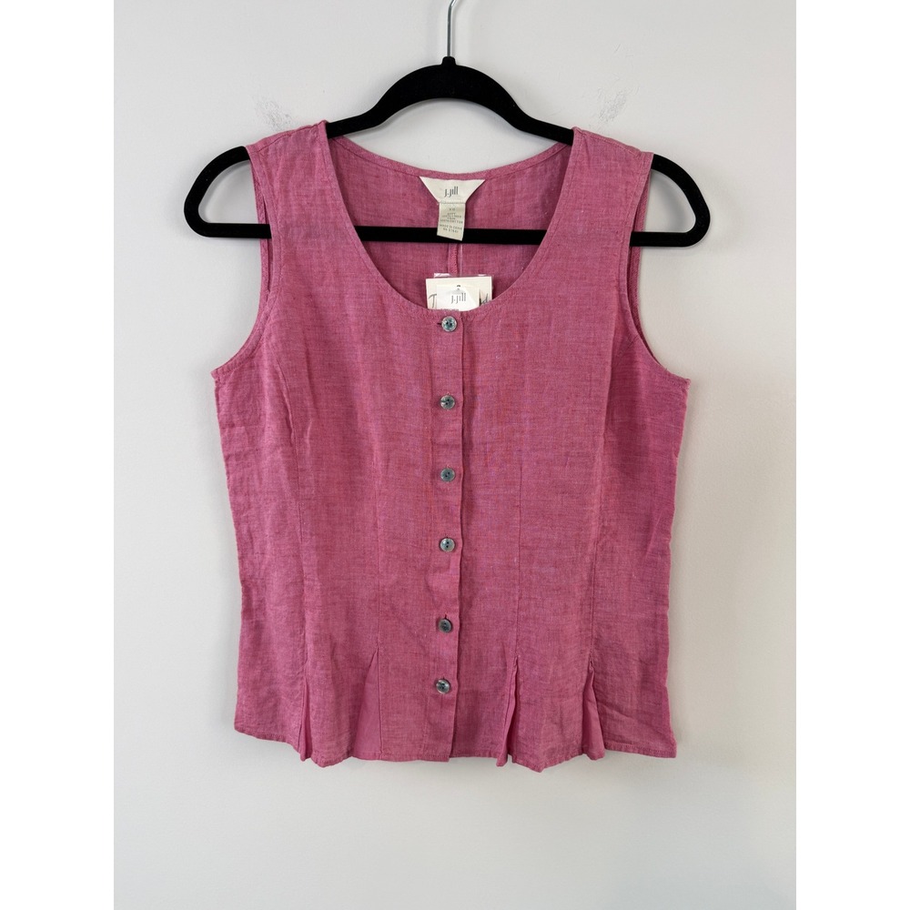 J. Jill Button Front Women's XS China Pink Linen Pleated Sleeveless Blouse